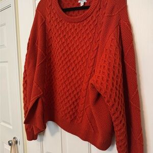 Vibrant Burnt Orange Crew Neck Cable Knit Sweater